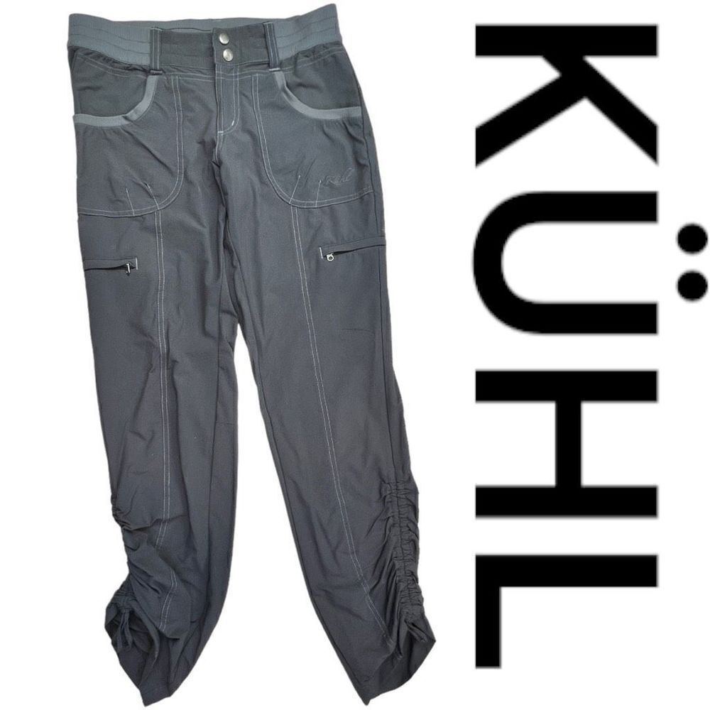 Kühl  Pants Womens 2 Cargo Tie Up Pockets Rouched Legs Gray Hiking Performance